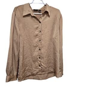 Chicos top womens size xl 3 brown button up blouse dressy office professional
